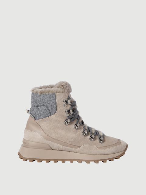 Brunello Cucinelli Suede runners with knit insert and shearling lining