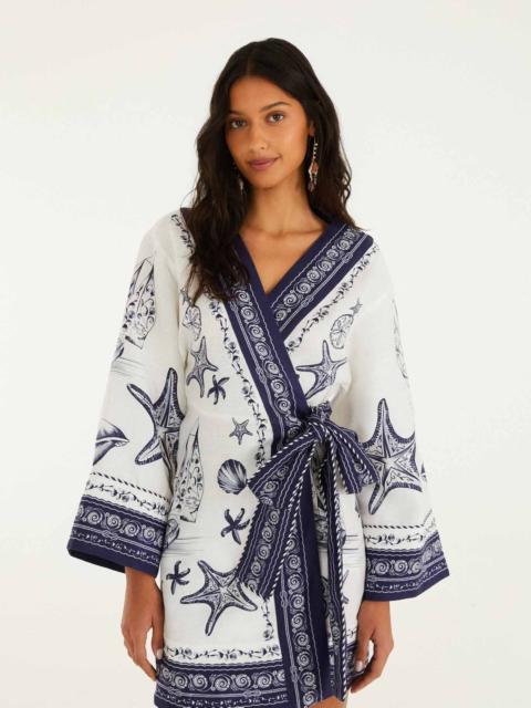 FARM RIO Off-White Coast Scarf Euroflax Premium Linen Mini Dress