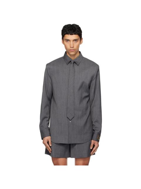 We11done Gray Wool Tie Shirt