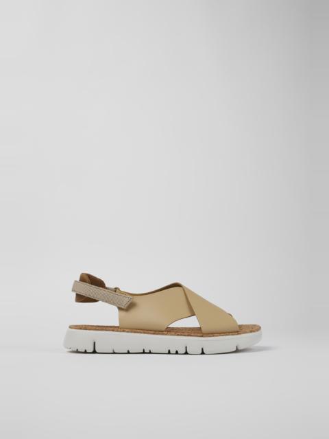 CAMPER Oruga Beige Leather/Textile Sandal for Women