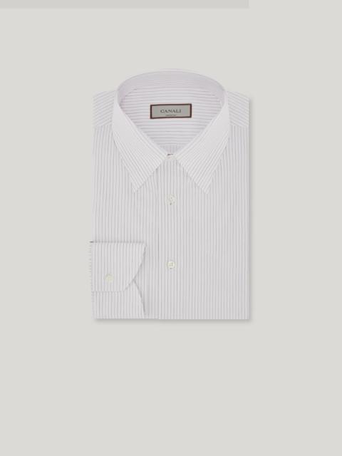 Canali IMPECCABILE WHITE AND PURPLE STRIPED COTTON REGULAR-FIT SHIRT
