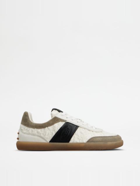Tod's TOD'S TABS SNEAKERS IN LEATHER AND BOUCLÉ FABRIC - OFF WHITE, GREY, BLACK