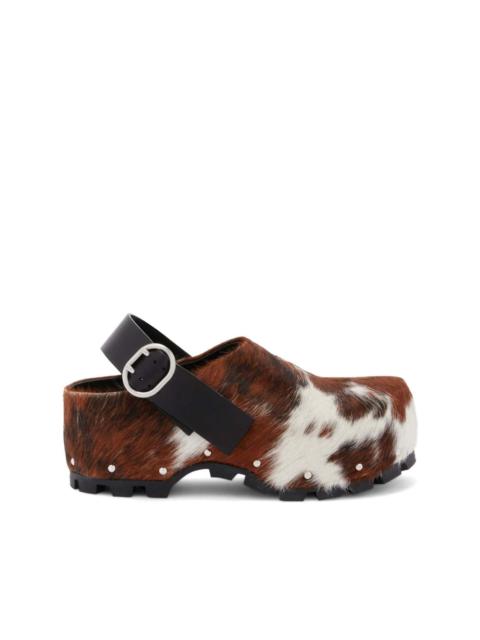 cow-print calf-hair clogs