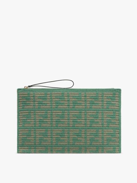 FENDI Green leather and cashmere pouch