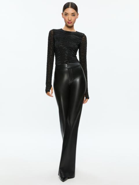Alice + Olivia DELAINA EMBELLISHED CREW NECK LONG SLEEVE TOP