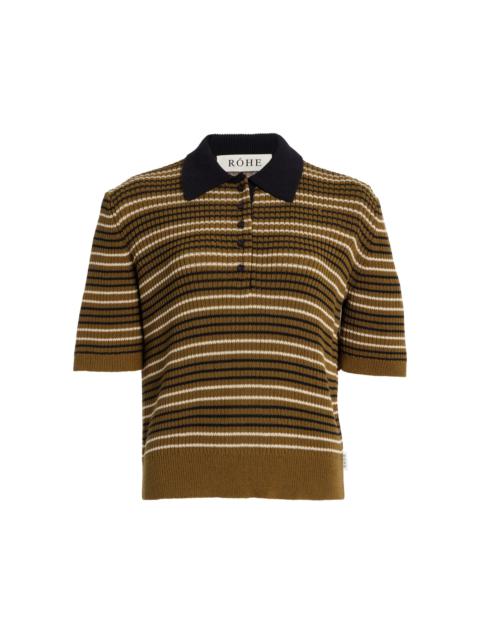 RÓHE Striped Knit Cotton-Blend Polo Shirt olive