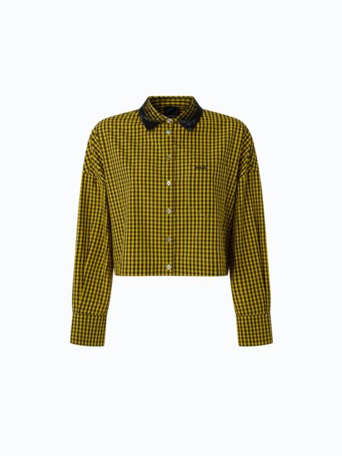 PINKO CROPPED CHECK SHIRT WITH JEWEL COLLAR