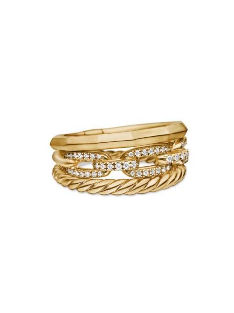 DAVID YURMAN Women's Stax Three Row Ring in 18K Yellow Gold with Pavé Diamonds - Diamond