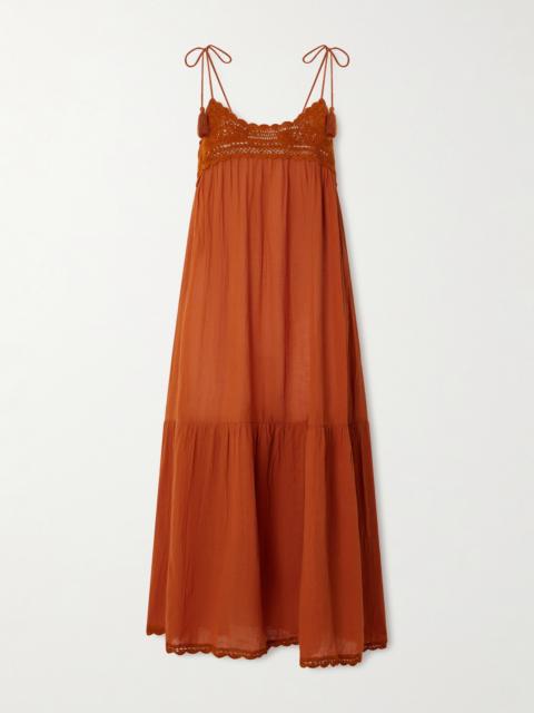 ULLA JOHNSON Linnea Tasseled Crochet-trimmed Cotton Midi Dress