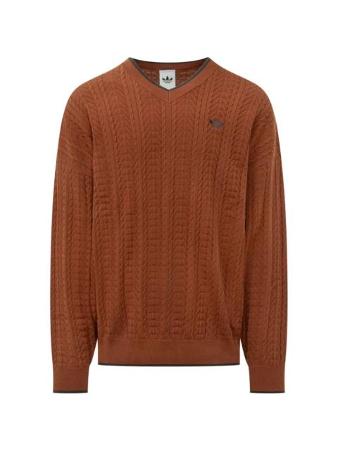 adidas cable-knit V-neck sweater