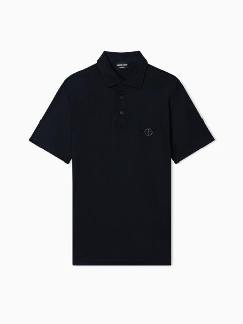 GIORGIO ARMANI PURE COTTON INTERLOCK POLO SHIRT WITH EMBROIDERED LOGO