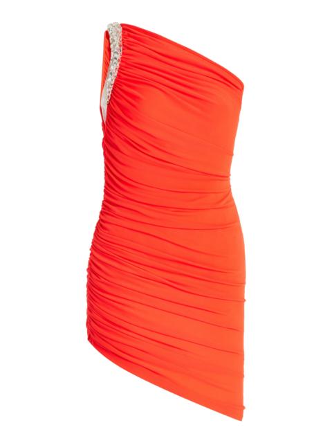 David Koma Crystal-Claw Draped Crepe-Jersey Mini Dress orange