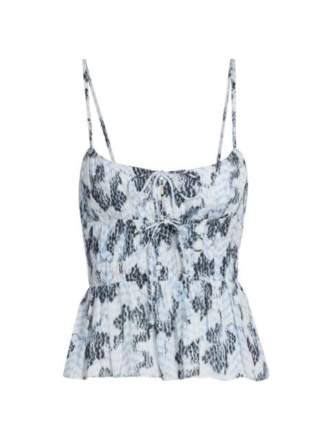 ULLA JOHNSON Women's Anya Ikat-Inspired Cinched Cotton-Blend Top - Ciel