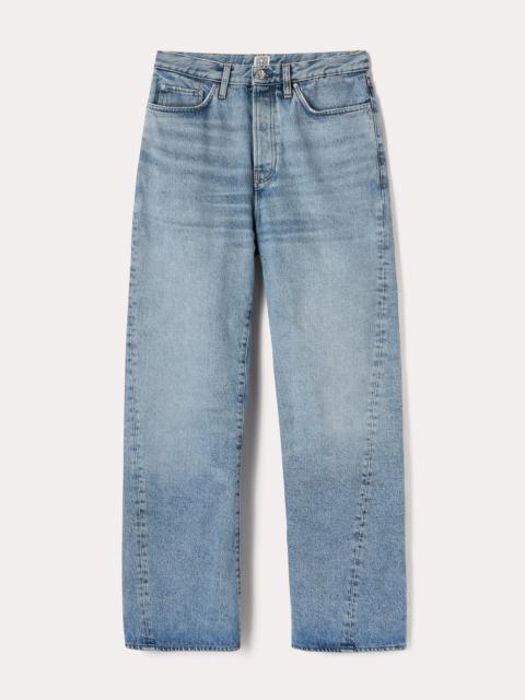 Twisted seam denim full length worn blue