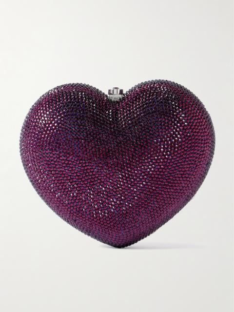 JUDITH LEIBER Petit Coeur Crystal-embellished Silver-tone Clutch