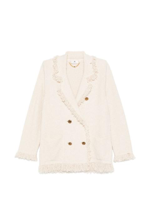 ELISABETTA FRANCHI fringed V-neck double-breasted blazer