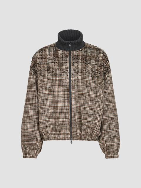 Brunello Cucinelli Women's Checked Alpaca and Wool Bomber Jacket - Brown