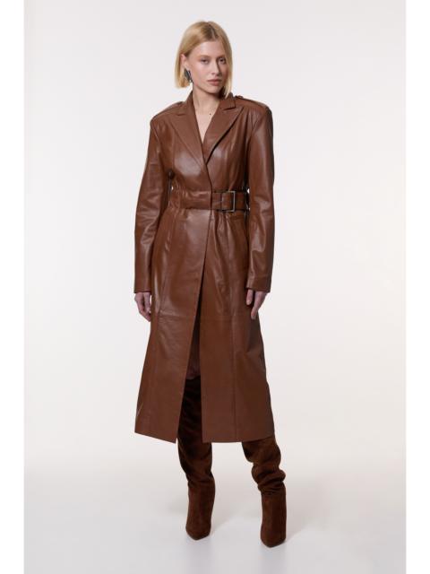 KAREN MILLEN Leather Tailored Belted Coat