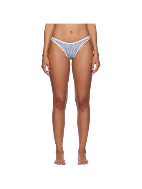 Frankies Bikinis Blue & White Dove Striped Classic Bikini Bottom