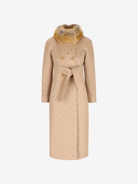 Valentino sequin-embellished faux-fur collar coat