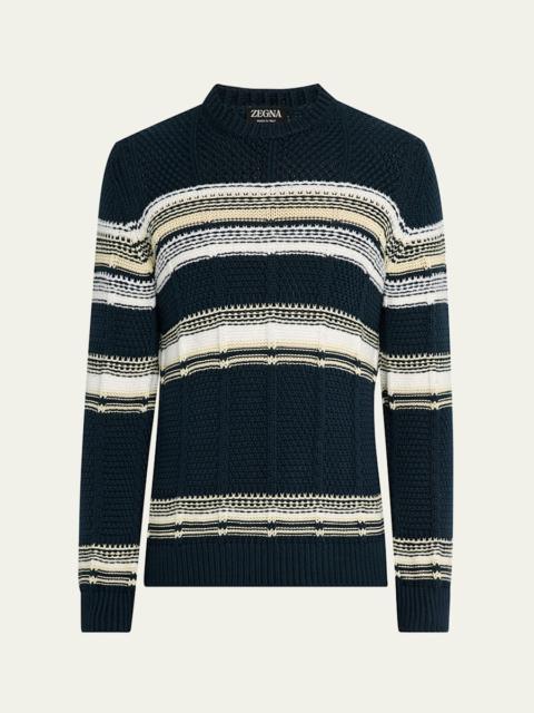 ZEGNA Men's Stripe Jacquard Crewneck Sweater