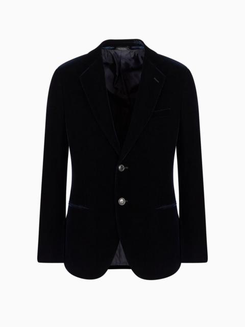 Icon George line single-breasted stretch-velvet jacket