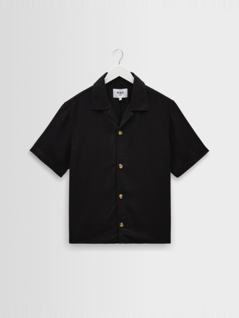 Wax London Curzon - Black Lyocell Twill Short-Sleeve Shirt