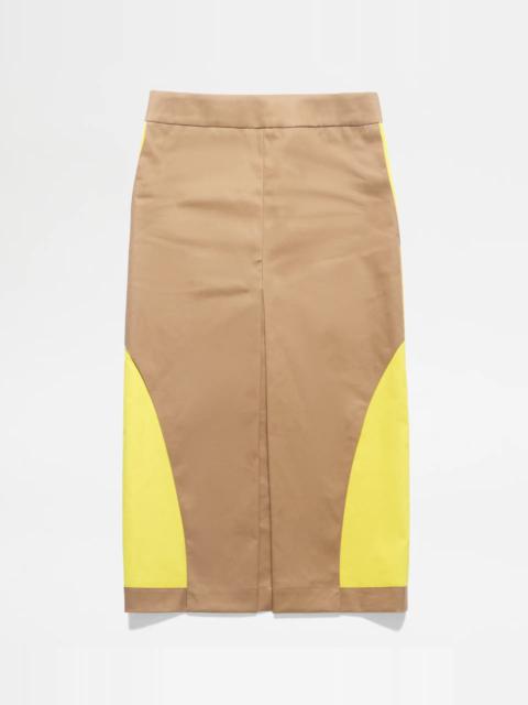 Tod's TWO-TONE MIDI-SKIRT - BROWN, YELLOW