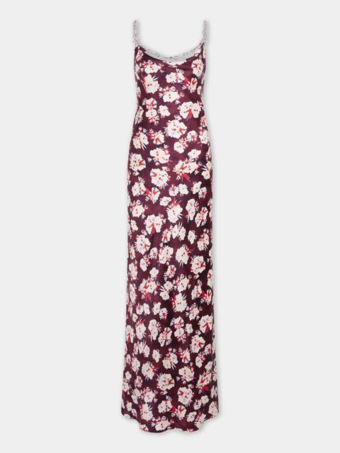 rabanne MAGENTA FLORAL PATTERNED LONG DRESS IN SATIN SILK