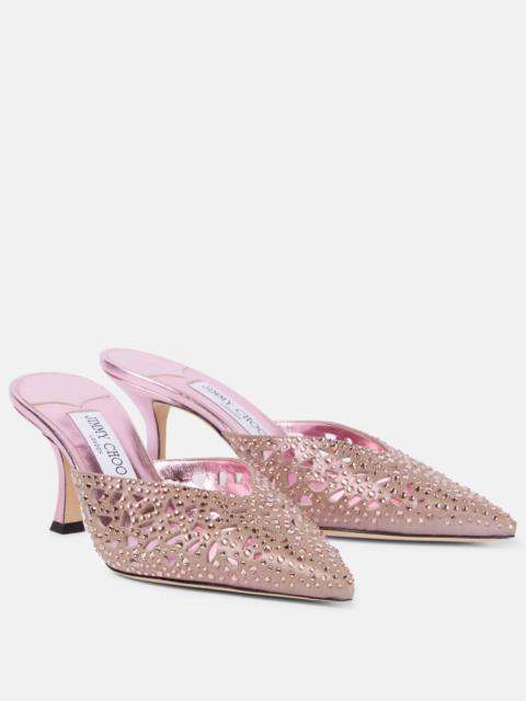JIMMY CHOO Solar 70 embellished laser-cut suede mules