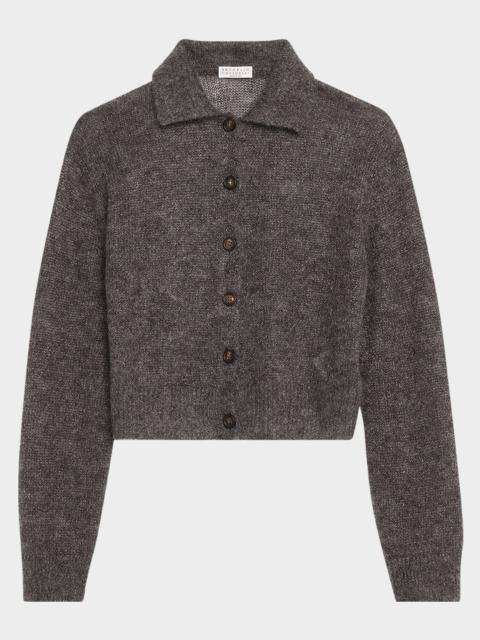 Brunello Cucinelli Metallic Cashmere Collared Cardigan