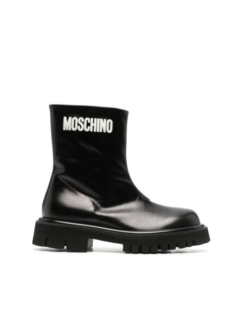 Moschino embossed-logo zipped leather boots