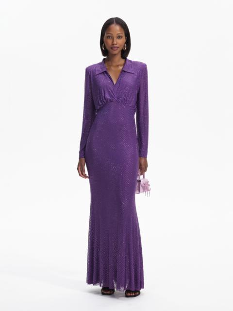 self-portrait Purple Rhinestone Mesh Maxi Dress