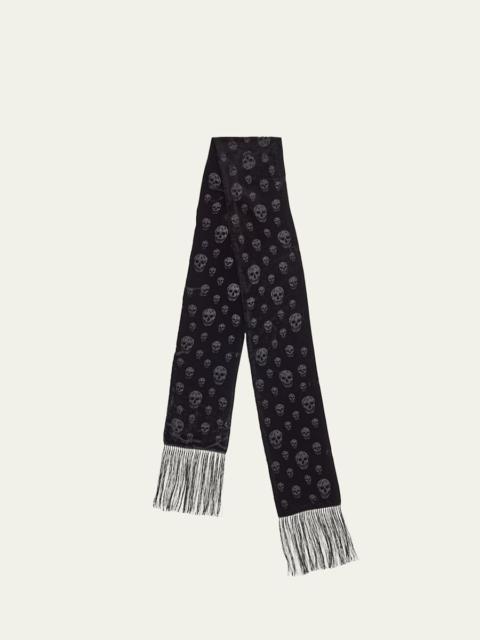 Alexander McQueen Classic Skull Velvet Fringe Scarf