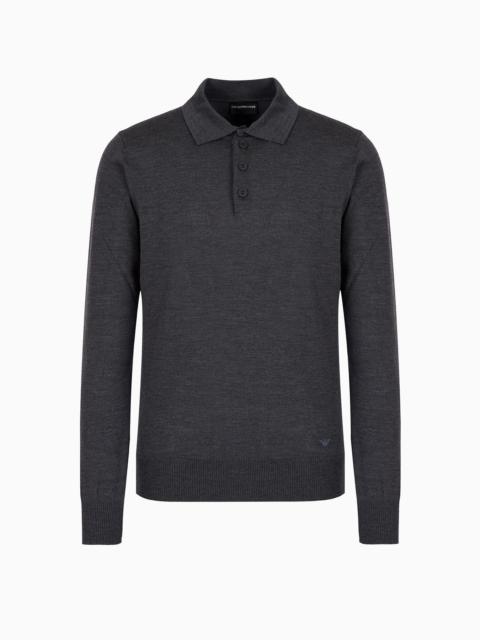 Virgin-wool jumper with polo-shirt collar