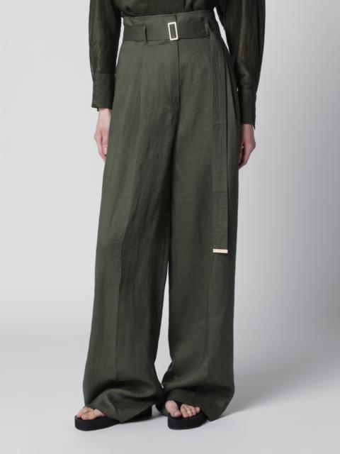 Max Mara Studio High-waist wide-leg washed linen pants, khaki green