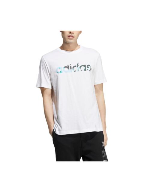 Men's adidas neo Solid Color Alphabet Printing Round Neck Casual Short Sleeve White T-Shirt HD4682