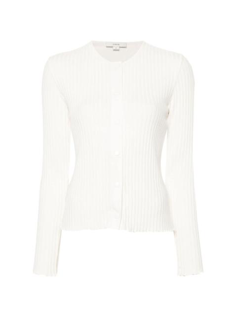 scallop-edge ribbed-knit cardigan