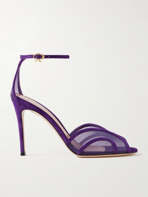 95 suede-trimmed mesh sandals Purple