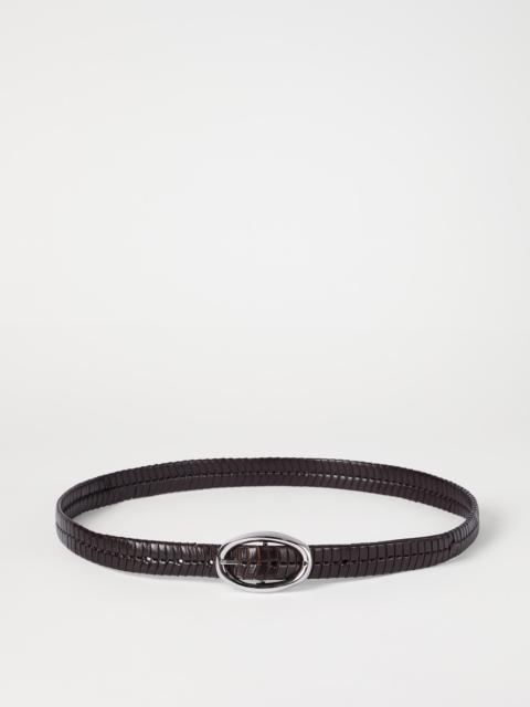 Brunello Cucinelli Chevron-effect braided leather belt with oval buckle