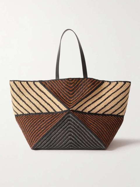 + Paula's Ibiza Puzzle Fold XL leather-trimmed raffia tote bag