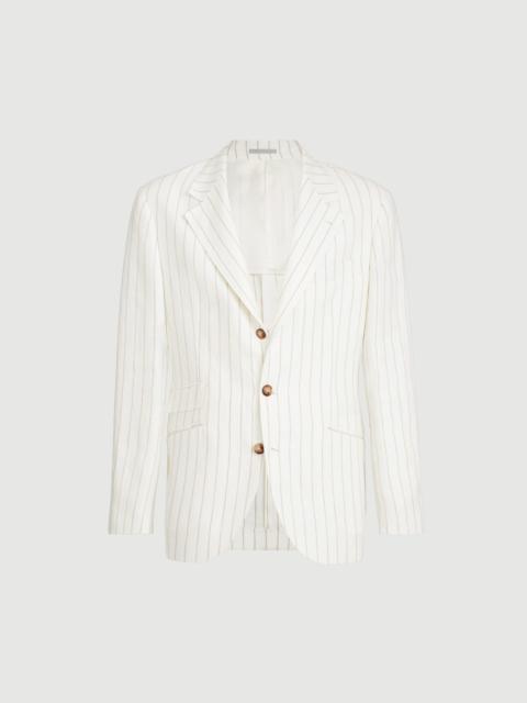 Brunello Cucinelli Chalk stripe linen twill deconstructed Cavallo blazer