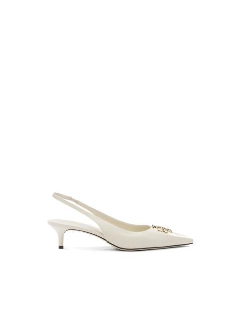 TORY BURCH appliqued leather heeled pumps
