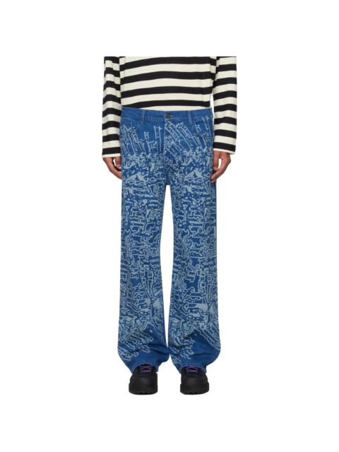 ROBYN LYNCH Blue Laser Etched Map Jeans