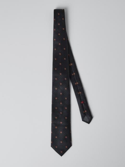 Brunello Cucinelli Silk chevron tie with flower embroidery