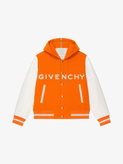 GIVENCHY HOODED VARSITY JACKET IN WOOL AND LEATHER