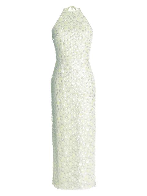 Dress The Population Women's Dani Sequin Halterneck Midi-Dress - Lemongrass Multi