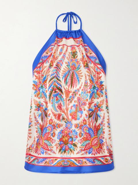 Etro Cropped Printed Silk-satin Halterneck Top