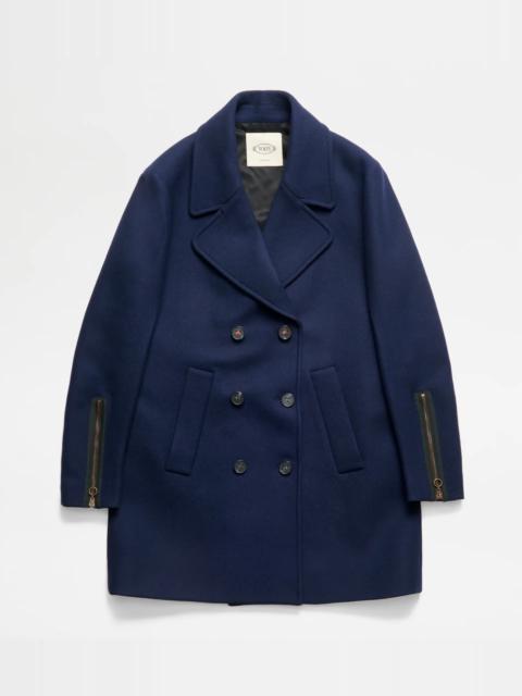Tod's WOOL BLEND PEACOAT - BLUE