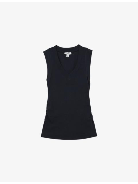 REISS Sandy V-Neck Ribbed Stretch-Cotton Vest